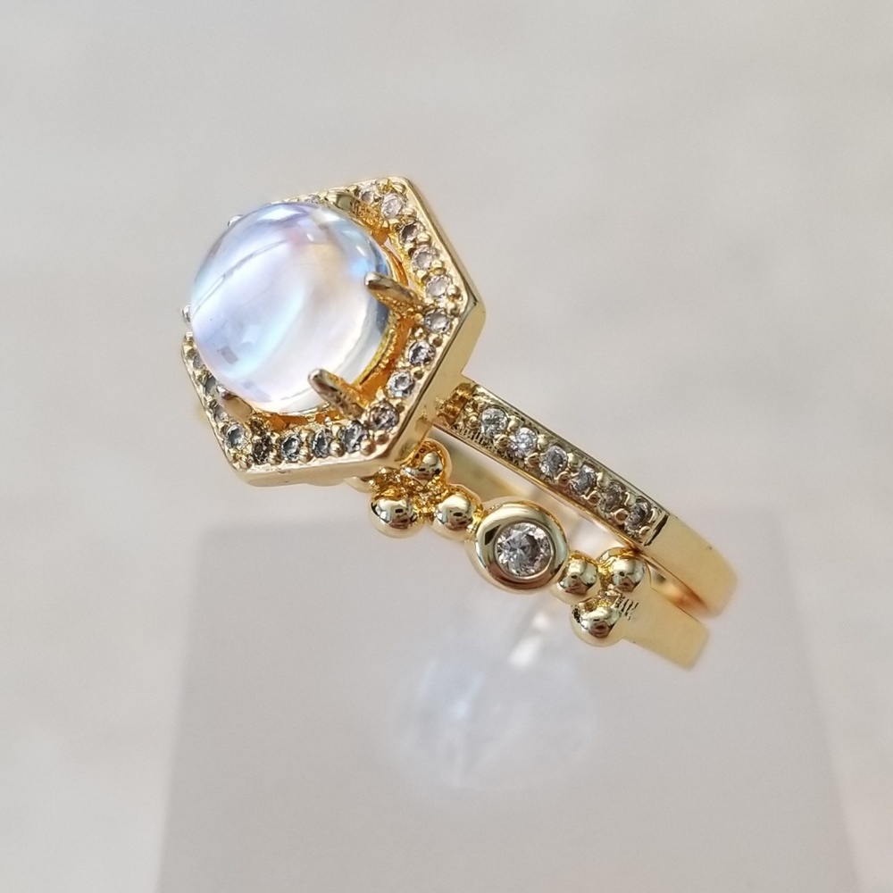 HOST PICK! 💛 18k Over Sterling Moonstone Ring Set - Picture 2 of 8